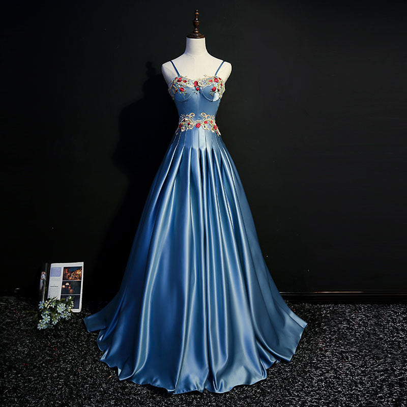 Prom Dress 2023 Satin Embroidery Fairy with Pleats