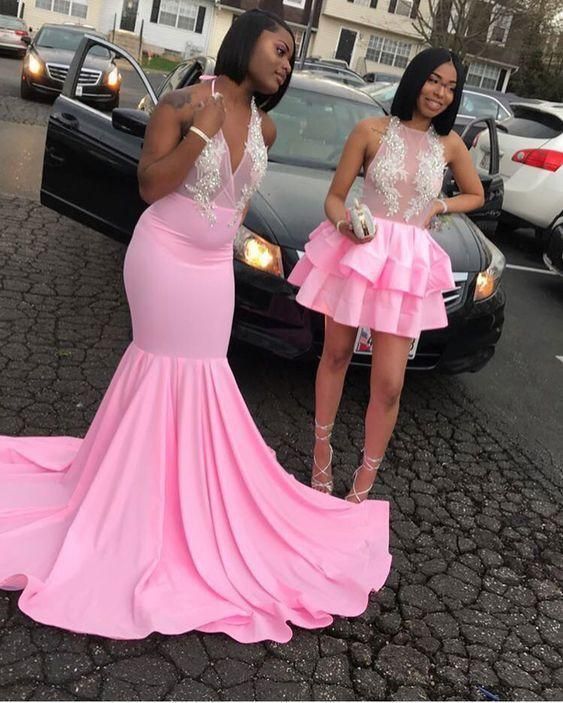 Pink Prom Dress 2023 Black Girls Slay Halter Neck Beaded with Pleats Long