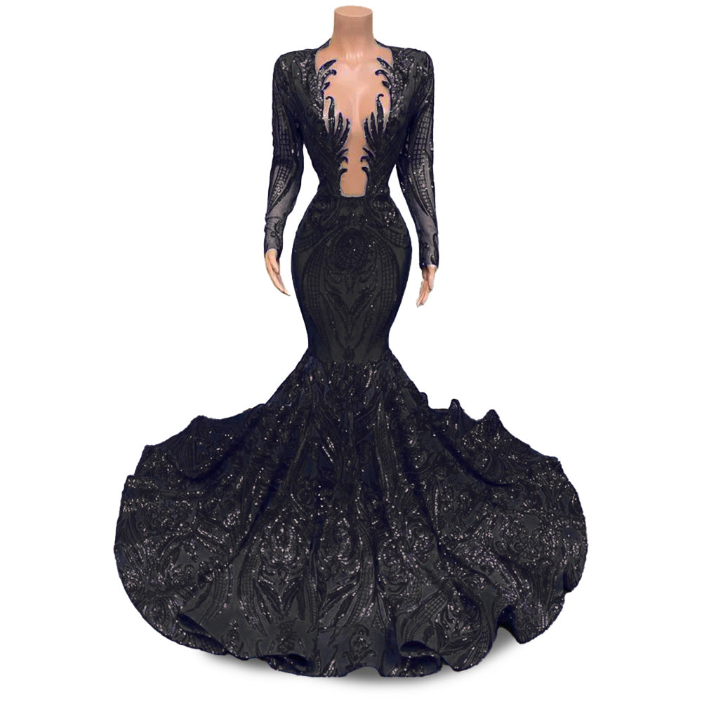 Black Girl Prom Dress 2026 Sequin with Long Sleeves – DCdress Black Girl Prom Dress 2026 Sequin with Long Sleeves – DCdress