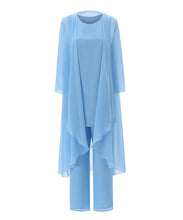 Load image into Gallery viewer, Teal Blue Mother of the Bride Dress - 3 Pieces Chiffon Jacket Vest Pants Plus Size Petite
