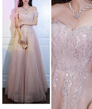 Load image into Gallery viewer, Pink Prom Dress 2023 Off the Shoulder Beaded Corset Back
