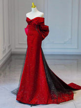 Load image into Gallery viewer, Red Prom Dress 2023 Off the Shoulder Corset Back with Bow(s) Ribbon
