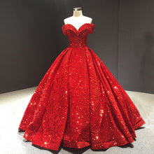 Load image into Gallery viewer, Red Prom Dress 2023 Off the Shoulder Sequin Sparkly
