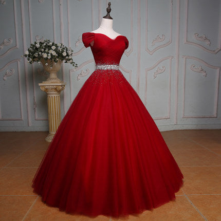 Red Prom Dress 2023 Off the Shoulder Beaded Tulle