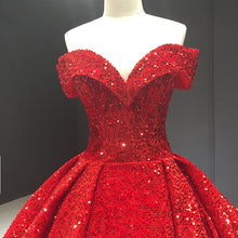 Load image into Gallery viewer, Red Prom Dress 2023 Off the Shoulder Sequin Sparkly
