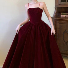 Load image into Gallery viewer, Black Prom Dress 2023 Velvet Spaghetti Straps with Pearls Corset Back
