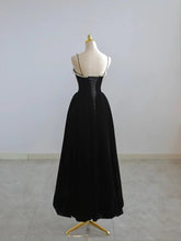 Load image into Gallery viewer, Black Prom Dress 2023 Velvet Spaghetti Straps with Pearls Corset Back
