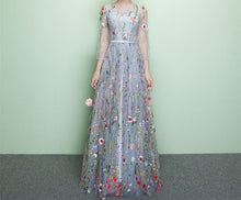 Load image into Gallery viewer, Floral Prom Dress 2023 Illusion Neck Embroidery Tulle
