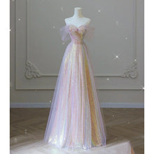 Load image into Gallery viewer, Pink Prom Dress 2023 Off the Shoulder Sequined Tulle with Pleats
