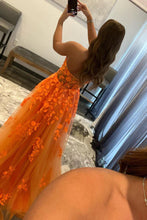Load image into Gallery viewer, Orange Prom Dress 2023 Strapless Tulle with Appliques
