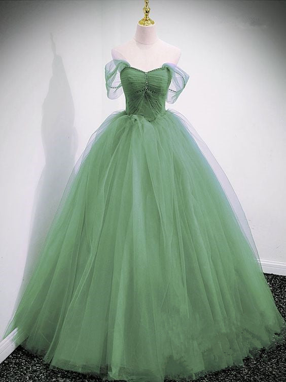 Green Prom Dress 2023 Off the Shoulde Tulle Puffy