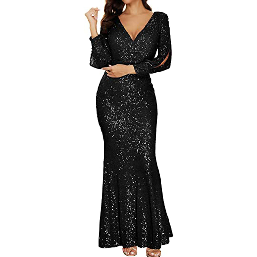 Prom Dresses 2023 with Long Sleeves V Neck Sequin