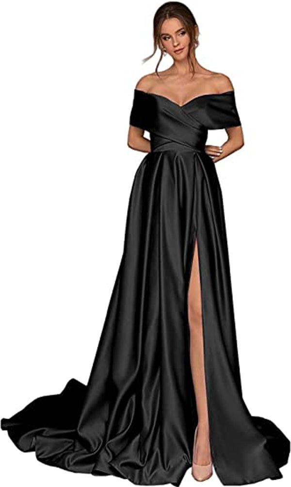 Prom Dresses 2023 for Women Ball Gown Off the Shoulder Satin with Split