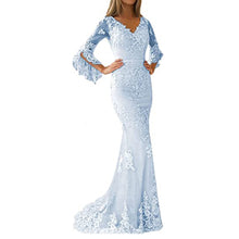 Load image into Gallery viewer, Lace Appliques Prom Dresses 2023 Illusion Sleeves V Neck

