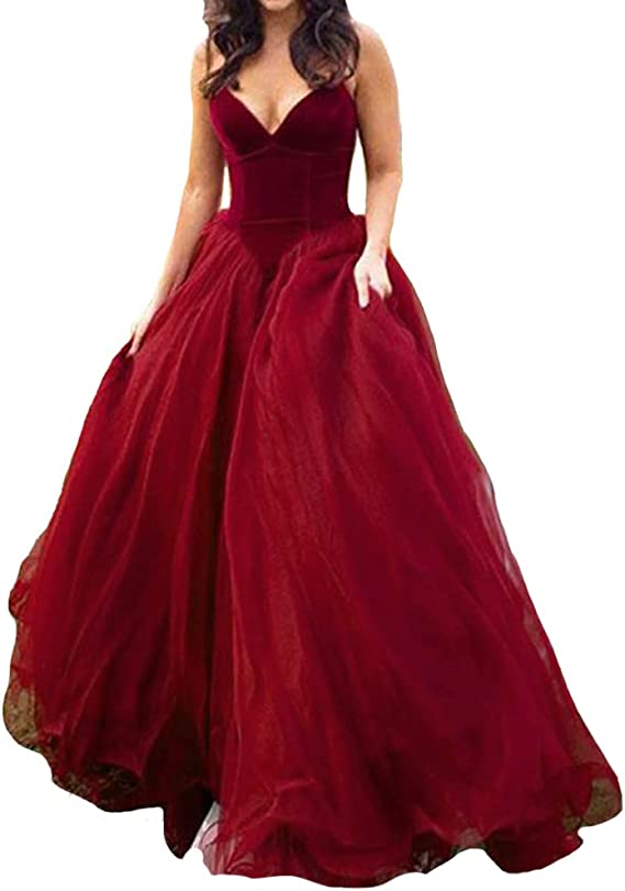 Prom Dresses 2023 for Women Ball Gown Strapless Velvet Tulle Puffy Corset