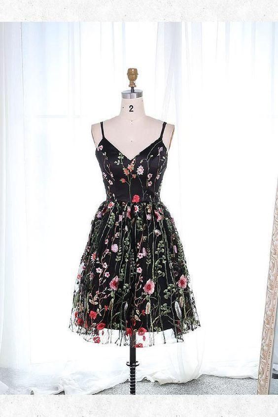 Black Floral Short Homecoming Dress 2022 DCdress Black Floral Short Homecoming Dress 2022 DCdress