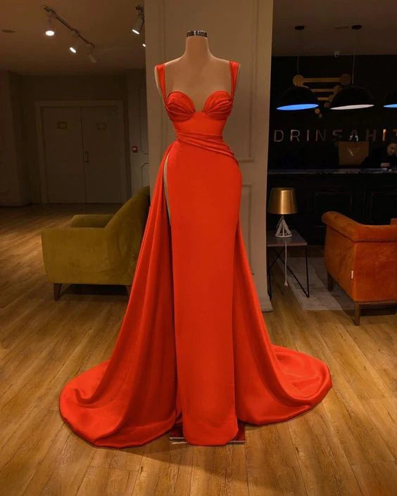 Orange Prom Dress 2023 Sweetheart with High Split